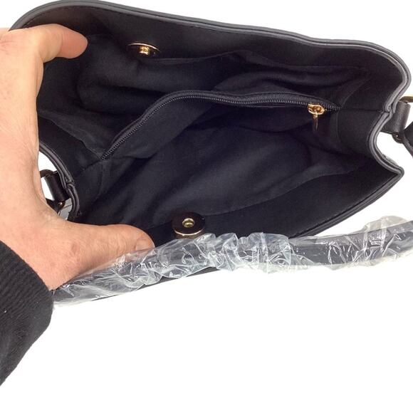 AOTA Elena Black Croc Top Handle Bucket Bag & Crossbody Strap NWT $188 MSRP - Picture 9 of 9